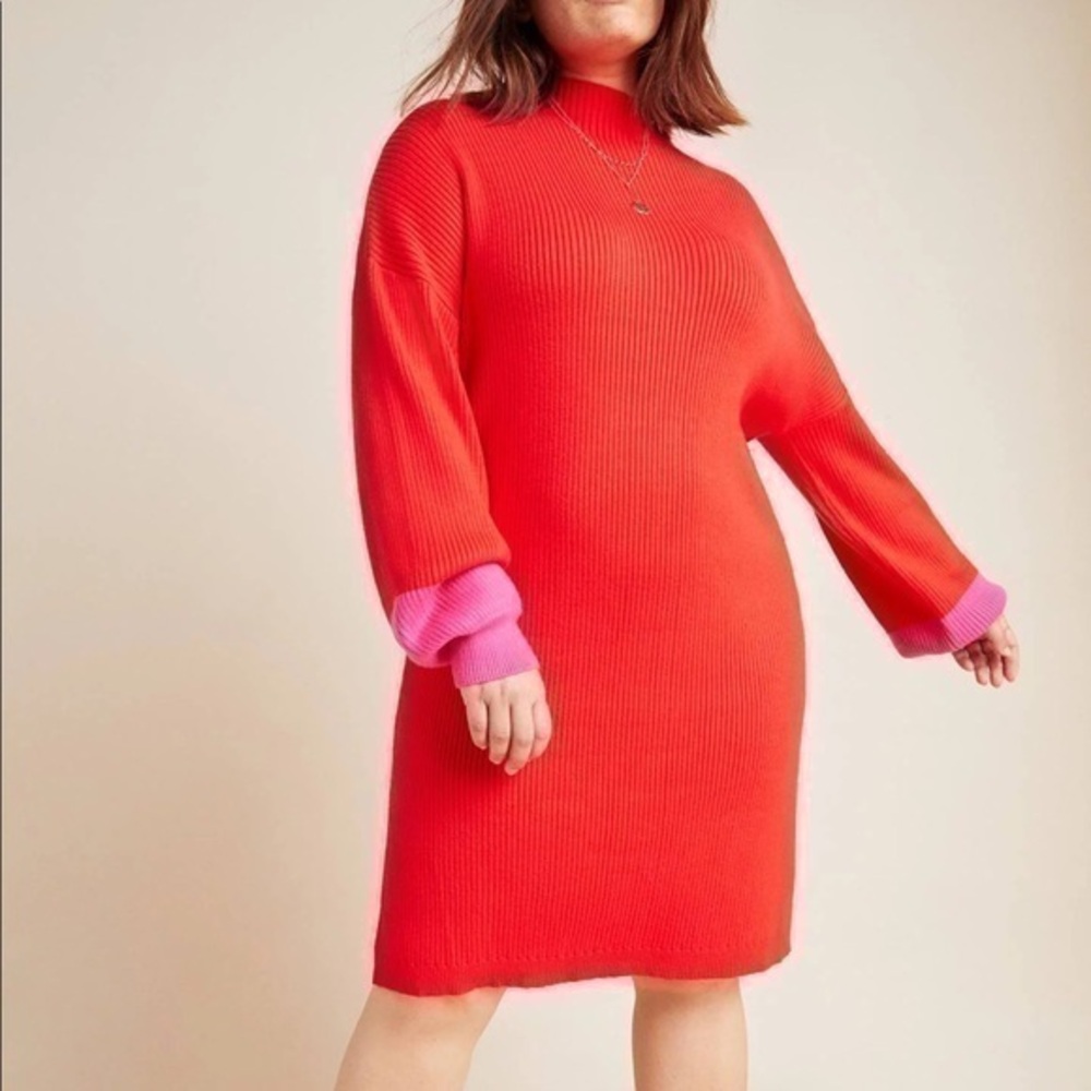 NWOT Anthropologie Line and Dot Mock Neck Sweater Dress Red Pink Soft XSP